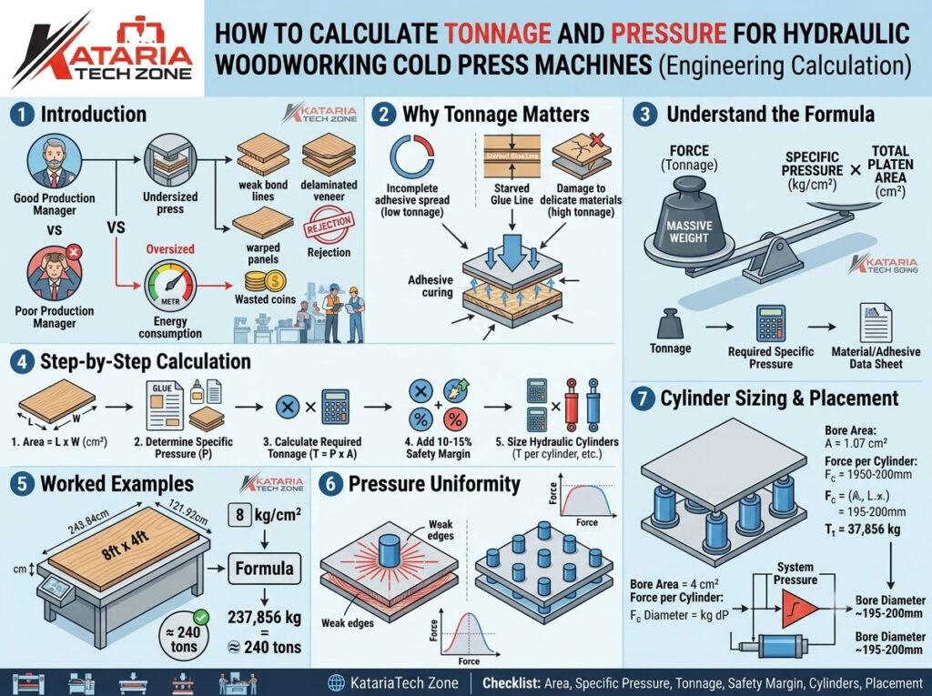 How to Calculate Tonnage and Pressure for Hydraulic Woodworking Cold Press Machines (Engineering Calculation)