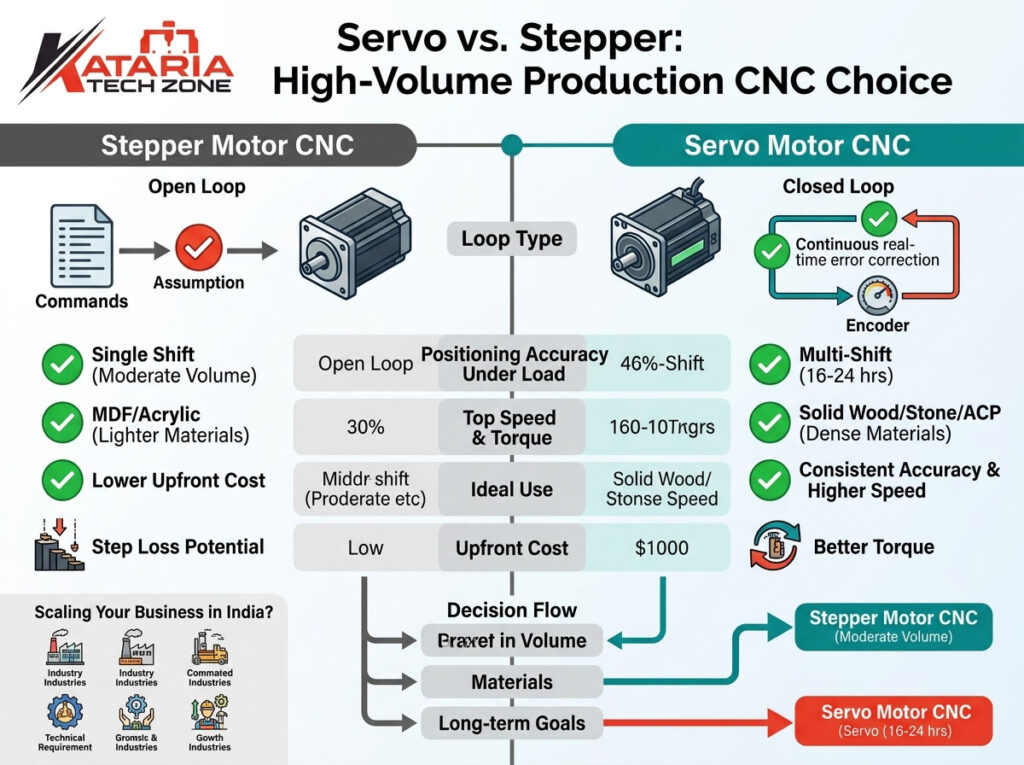 Servo Motor vs. Stepper Motor CNC Routers: Which Is Right for High-Volume Production?