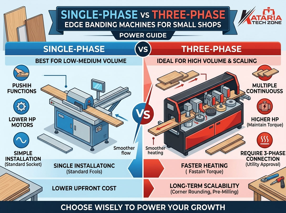 Single-Phase vs. Three-Phase Edge Banding Machines for Small Woodworking Shops