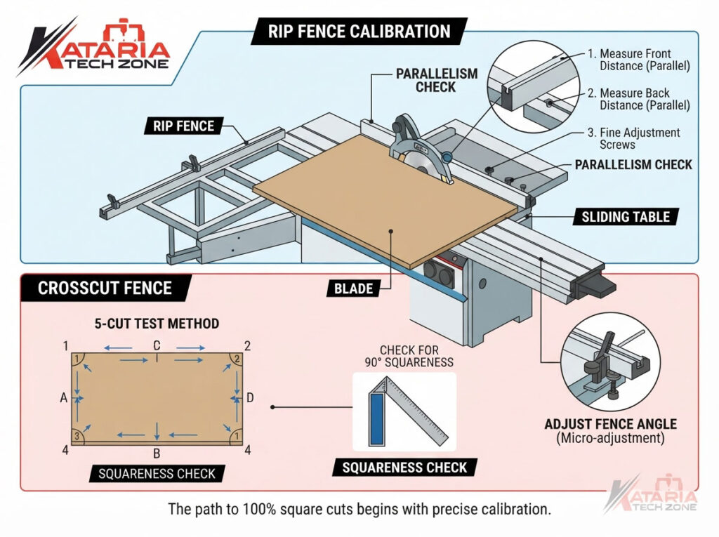 How to Calibrate Crosscut Fences and Rip Fences on a Sliding Panel Saw for 100% Square Cuts
