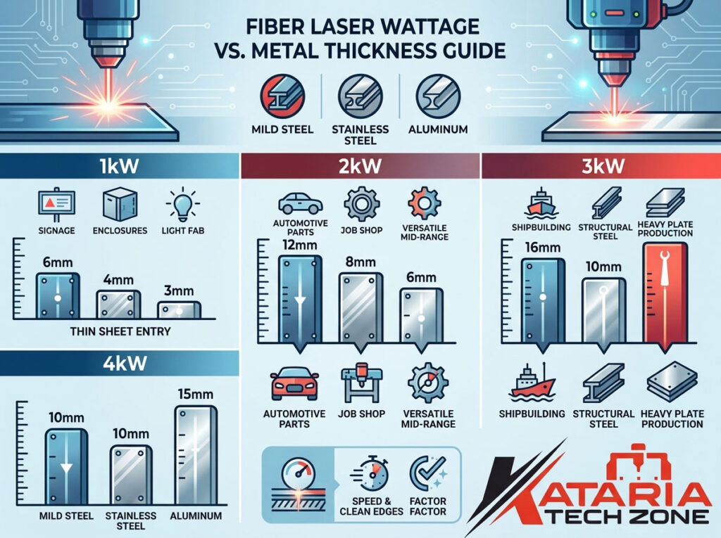How to Choose the Right Fiber Laser Wattage (1kW, 2kW, 3kW to 6kW) for Your Metal Thickness