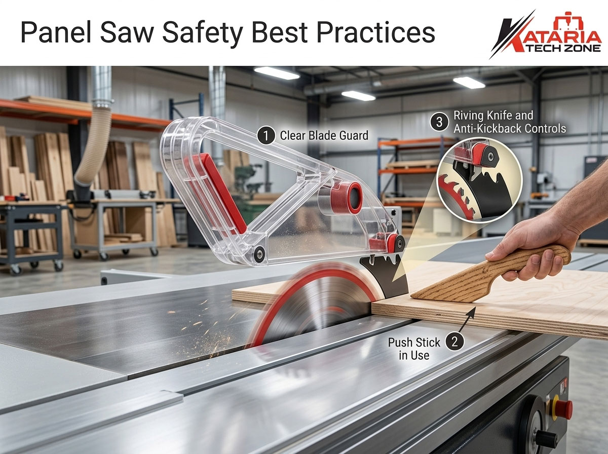 Panel Saw Safety Best Practices: Blade Guards, Push Sticks, and Anti-Kickback Controls